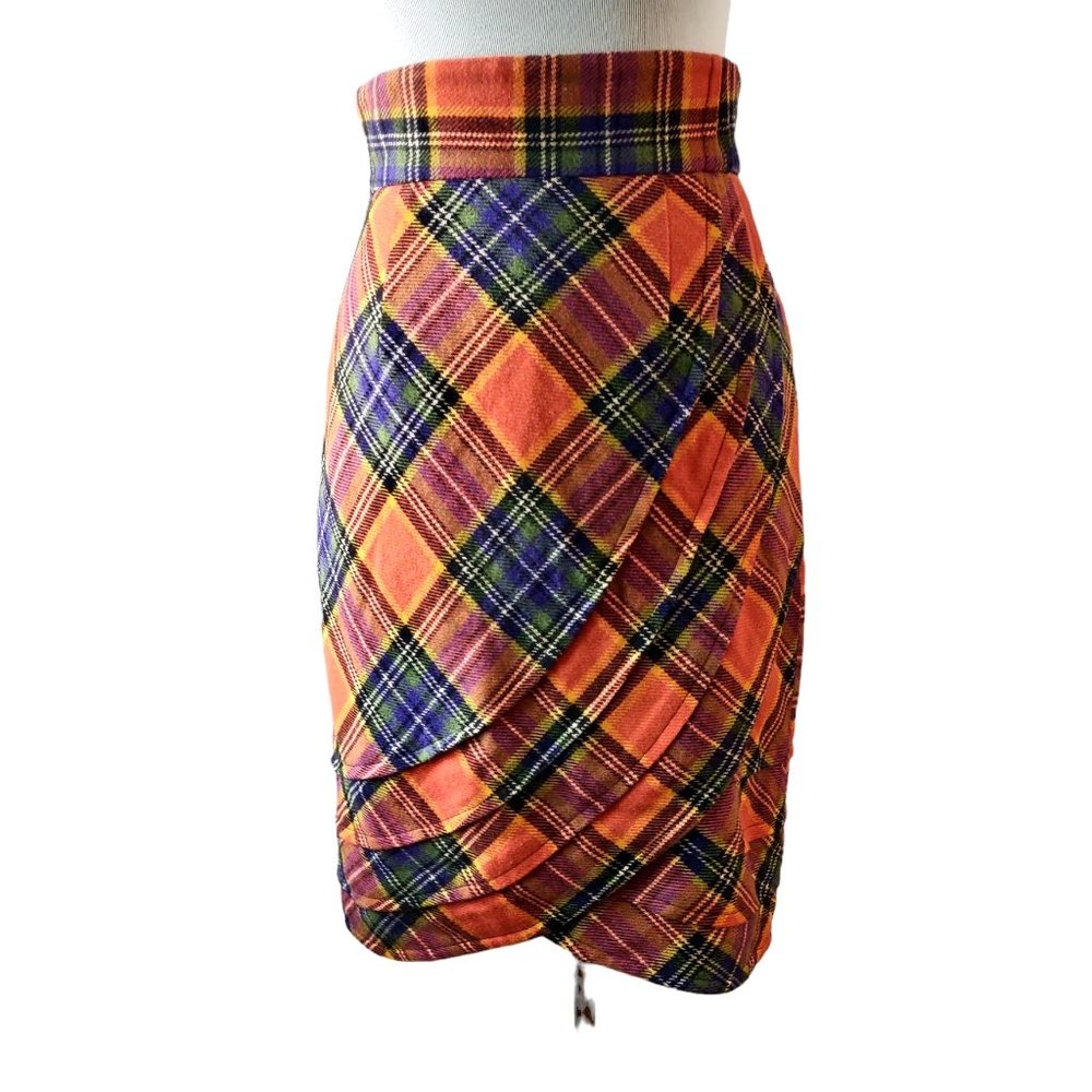 Plenty Tracy Reese Womens 4 Orange Plaid High Rise Back Zip Lined Tulip Skirt